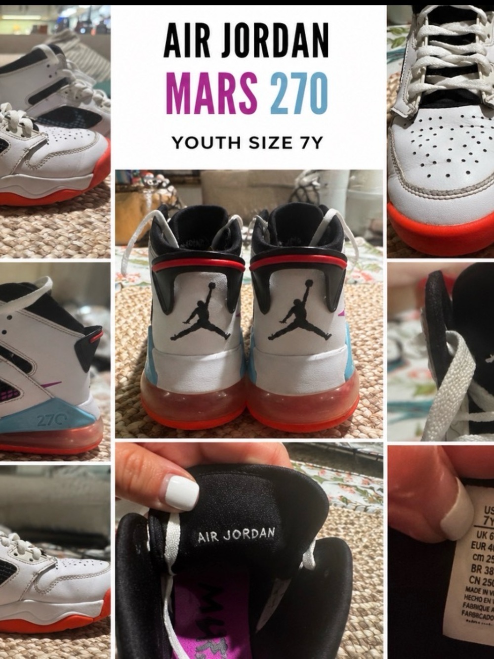 Nike Air Jordan Mars 270 White Hyper Pink Blue GS 7Y Youth Basketball Shoes